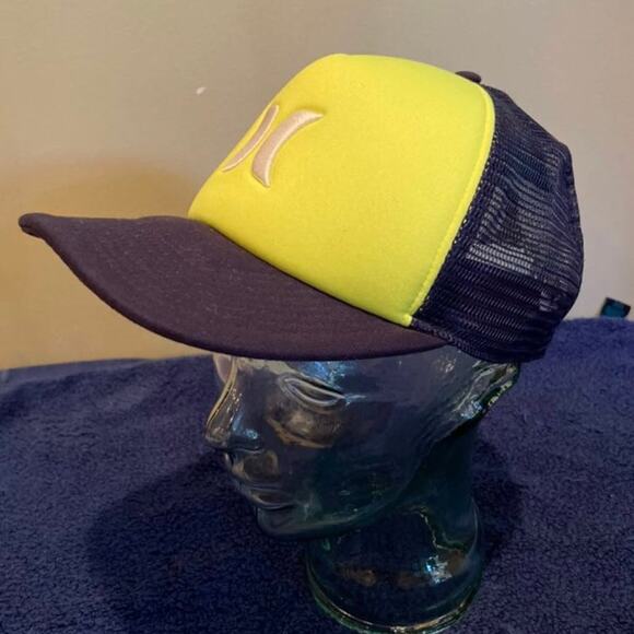 Hurley Men's Black Lime Green Snap Back Adjustable Mesh Back Baseball Hat - Picture 3 of 8